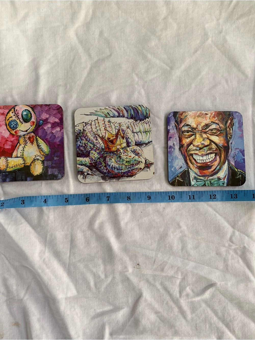 New Orleans Coasters Set of 3 (Voodoo Doll, Crowned Alligator, Louis Armstrong)